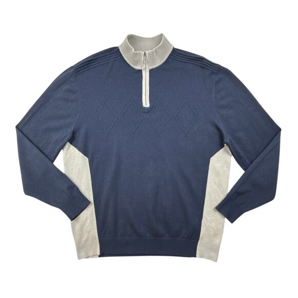 Callaway Golf Sweater Mens XL Navy Grey Quarter Zip Merino Wool Nylon Blend - Picture 1 of 10